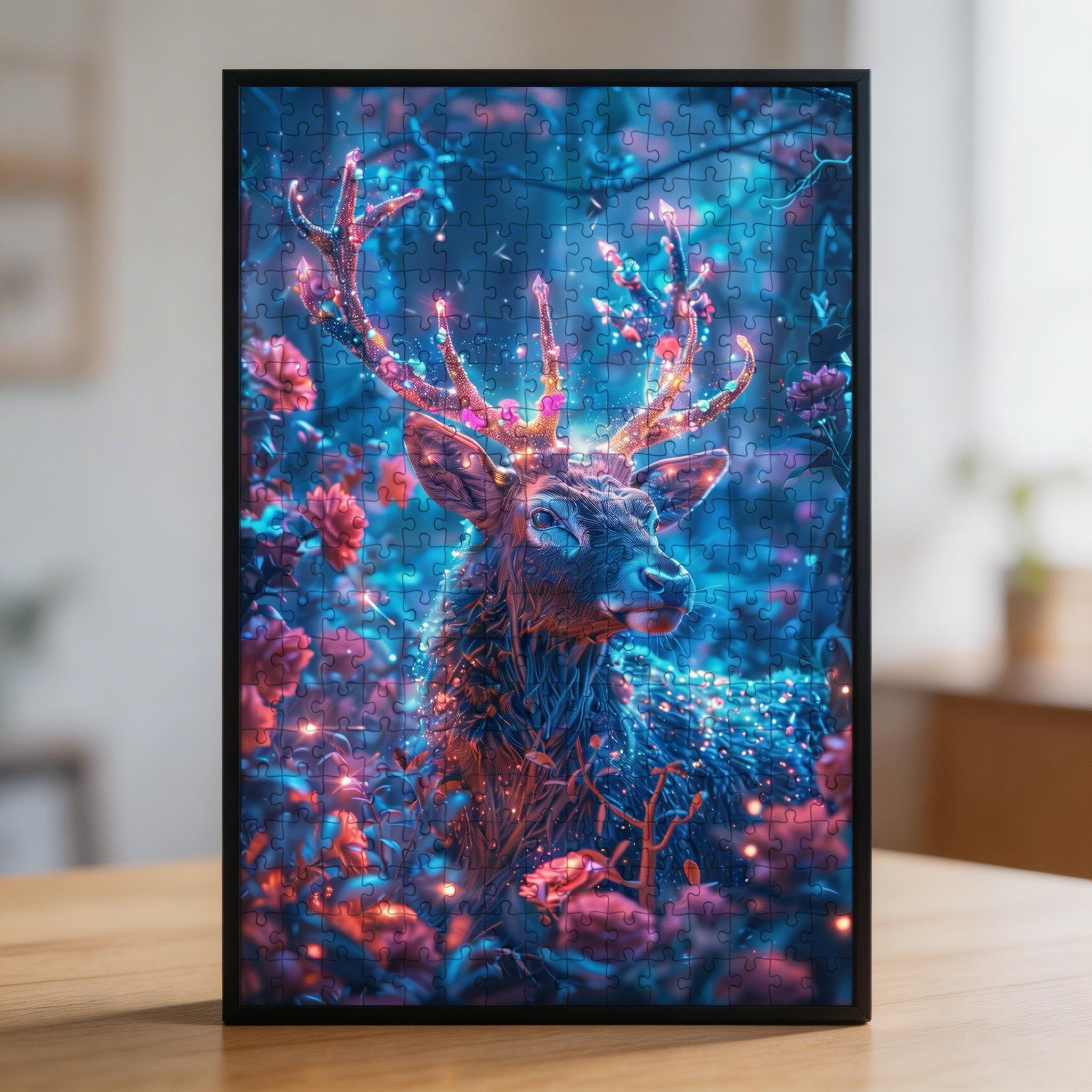 Enchanted Crystal Deer Shaped Wooden Jigsaw Puzzle - Magical Forest Wood Puzzle for Adults
