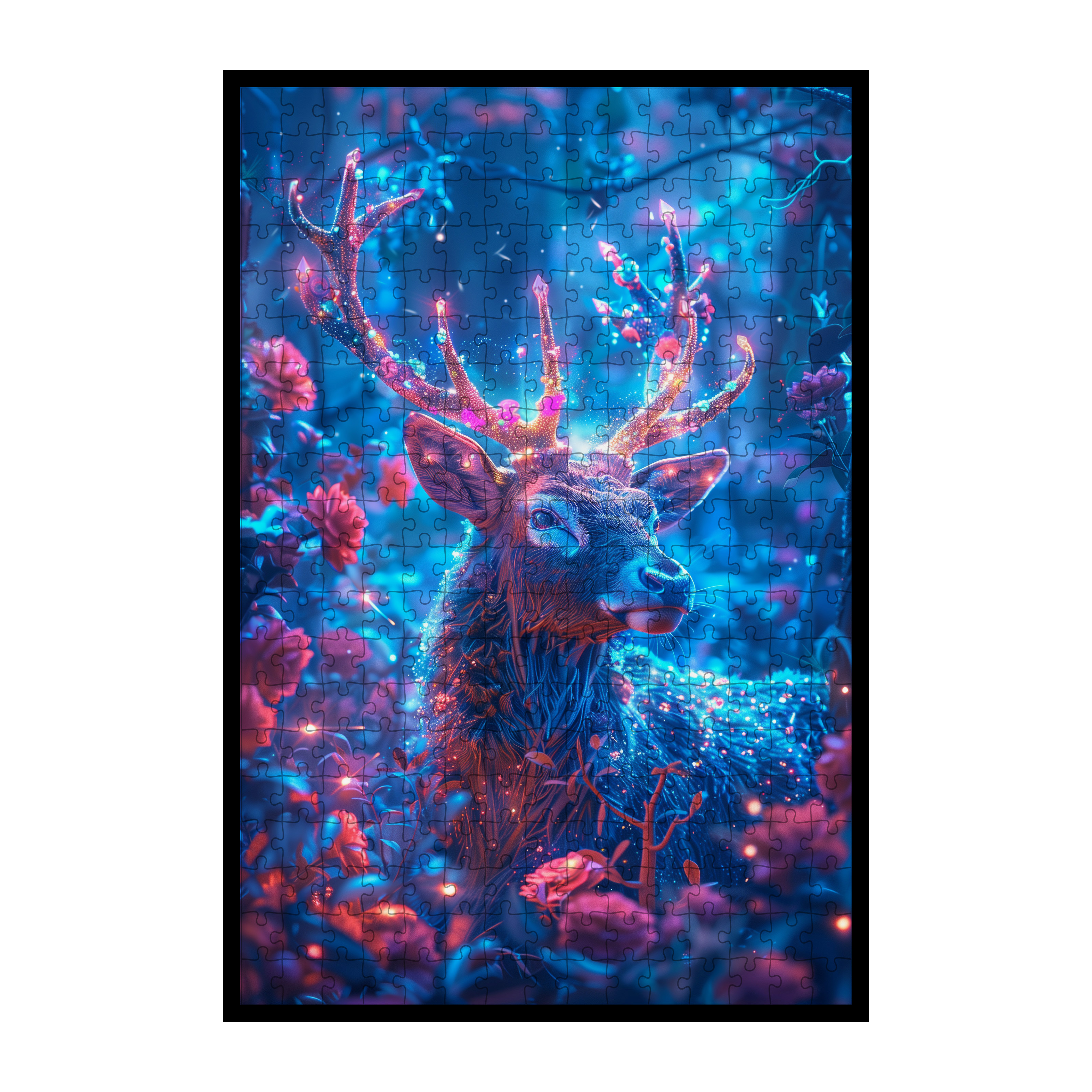 Enchanted Crystal Deer Shaped Wooden Jigsaw Puzzle - Magical Forest Wood Puzzle for Adults