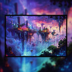 Enchanted Floating Islands Wooden Jigsaw Puzzle Framed, Fairy Tale Waterfall Wall Decor