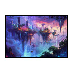Enchanted Floating Islands Wooden Jigsaw Puzzle Framed, Fairy Tale Waterfall Wall Decor