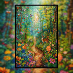 Enchanted Forest Deer Family Wooden Jigsaw Puzzle Framed, Whimsical Woodland Wall Decor