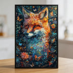 Enchanted Forest Fox Shaped Wooden Jigsaw Puzzle - Floral Wildlife Wood Puzzle for Adults
