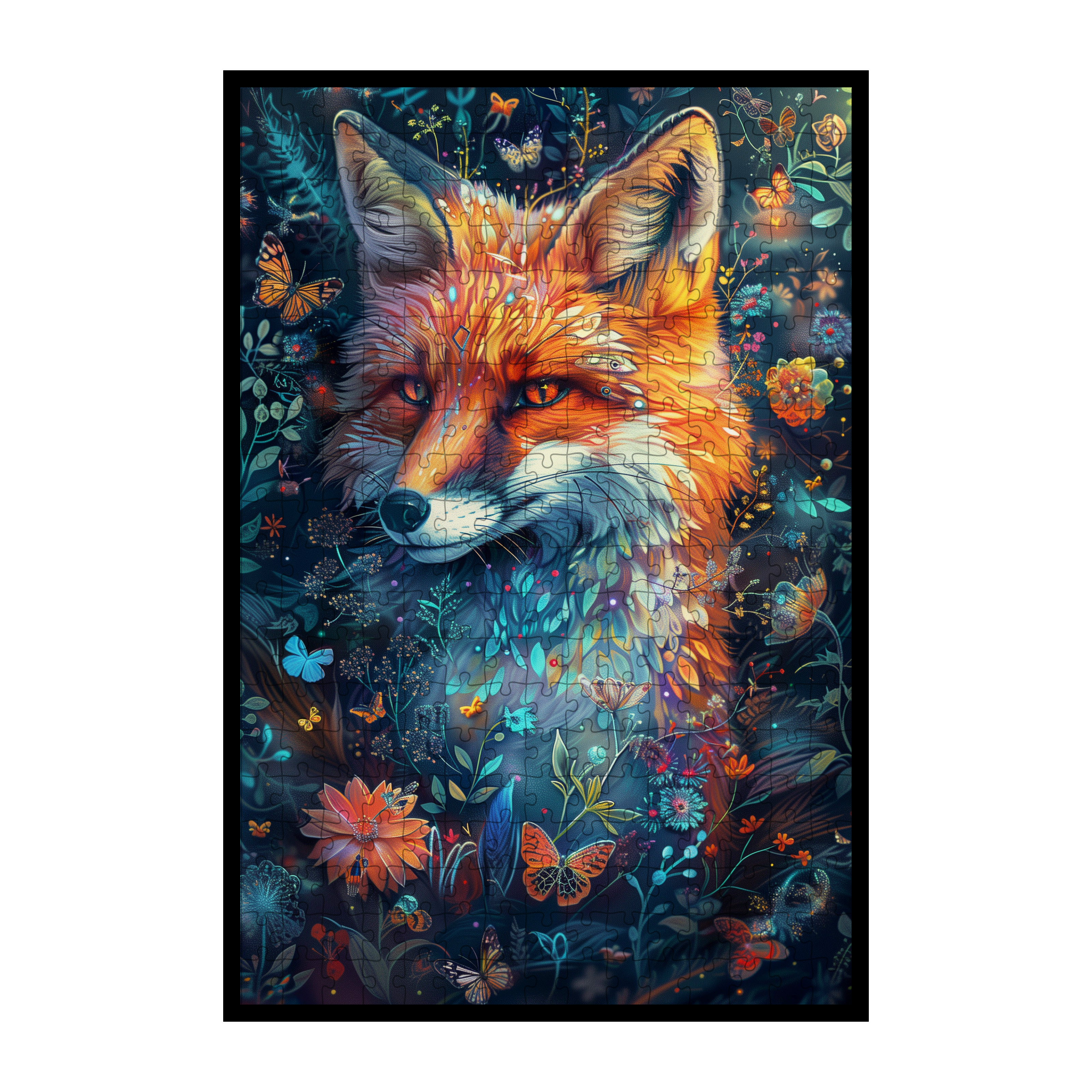 Enchanted Forest Fox Shaped Wooden Jigsaw Puzzle - Floral Wildlife Wood Puzzle for Adults