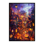 Enchanted Halloween Street Wooden Jigsaw Puzzle Framed, Pumpkin House Wall Art