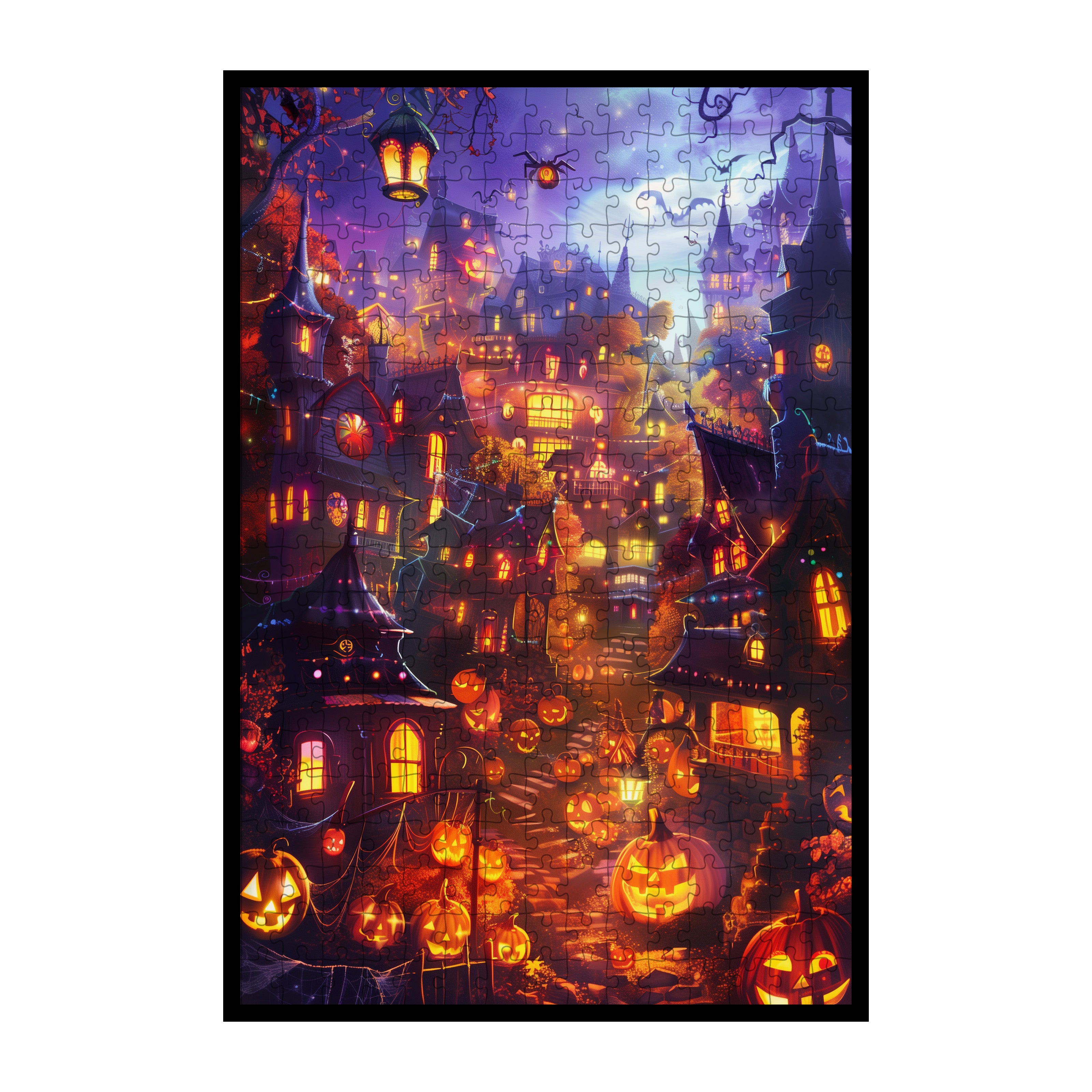 Enchanted Halloween Street Wooden Jigsaw Puzzle Framed, Pumpkin House Wall Art