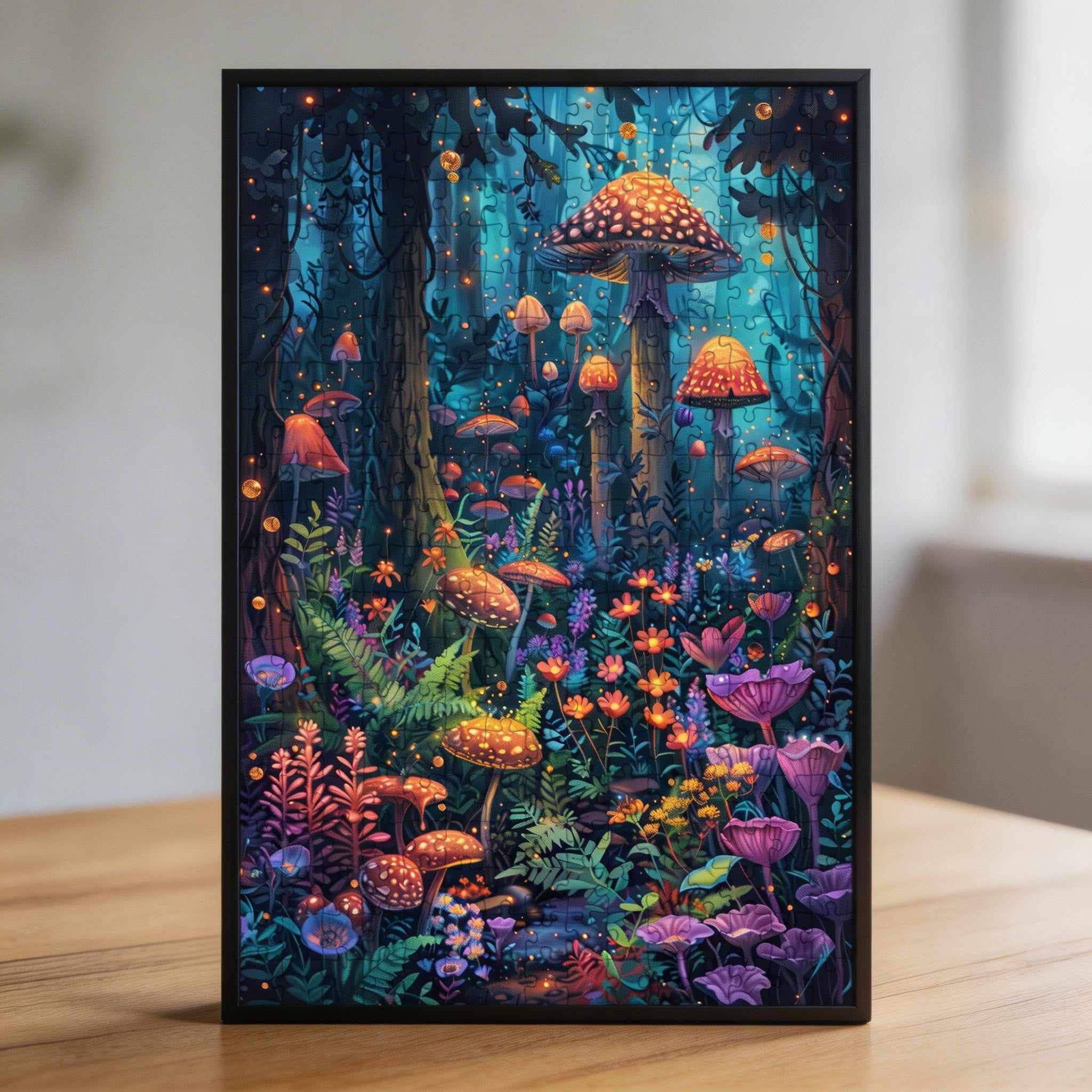 Enchanted Mushroom Forest Wooden Jigsaw Puzzle - Fantasy Woodland Wood Puzzle Decor