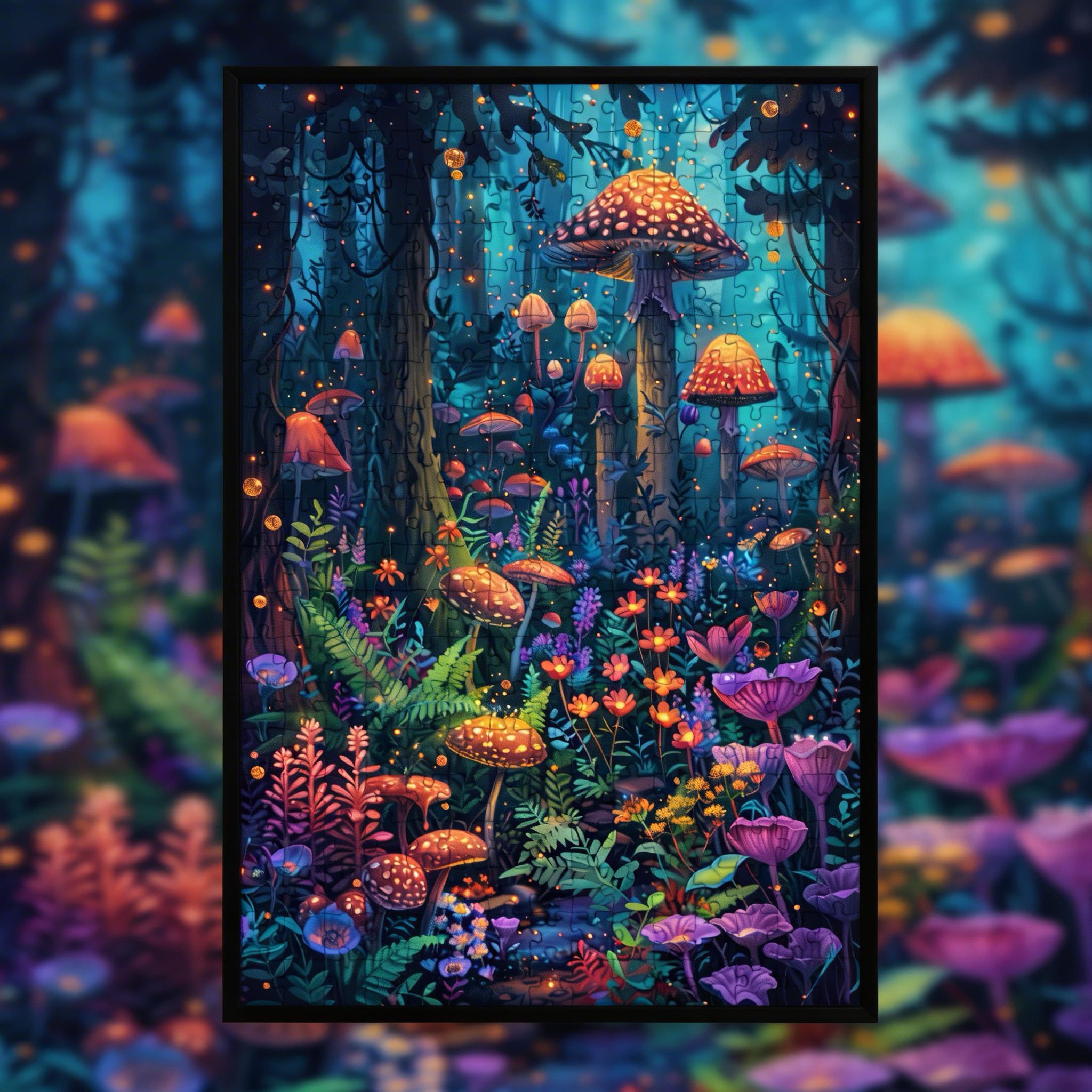 Enchanted Mushroom Forest Wooden Jigsaw Puzzle - Fantasy Woodland Wood Puzzle Decor