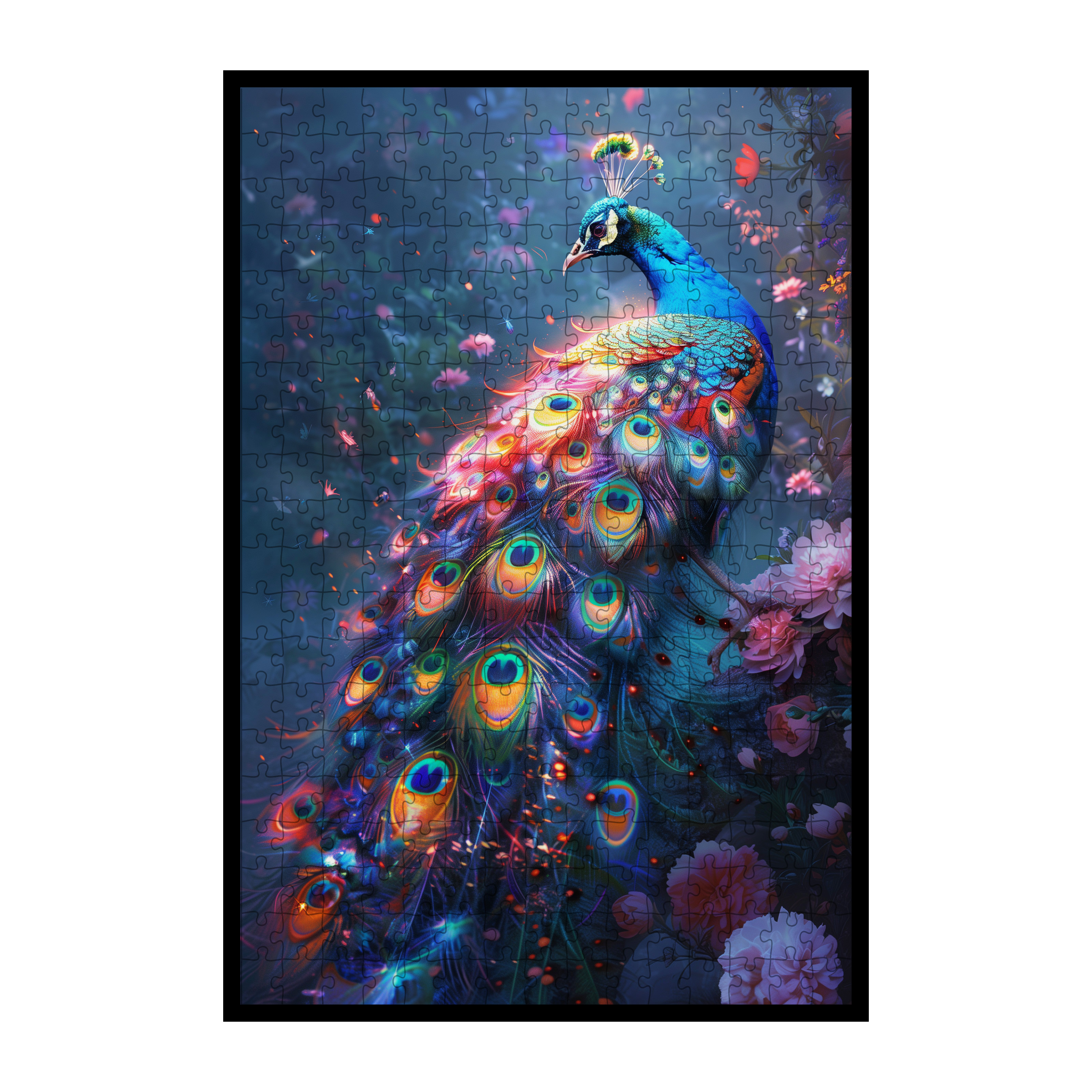 Enchanted Peacock Shaped Wooden Jigsaw Puzzle - Vibrant Floral Bird Wood Puzzle for Adults
