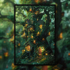 Magical Treehouse Village Shaped Wooden Jigsaw Puzzle - Fairy Tale Forest Wall Art