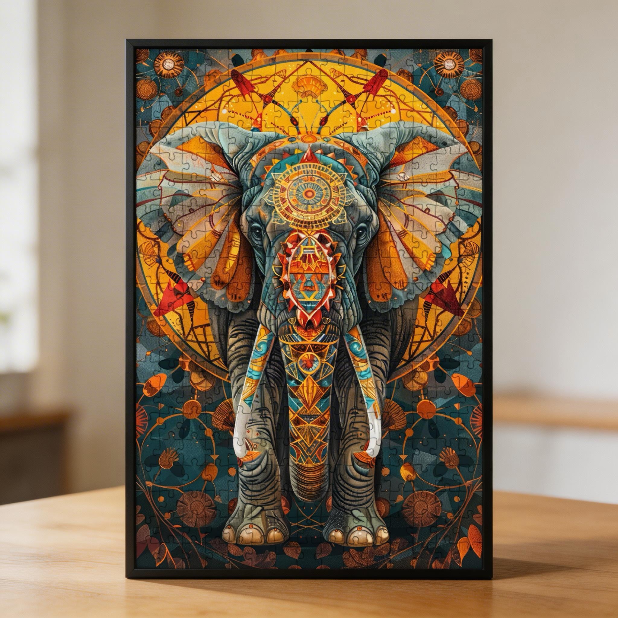 Eternal Elephant Mandala Wooden Jigsaw Puzzle - Spiritual Animal Shaped Wood Puzzle for Adults - Premium Laser Cut