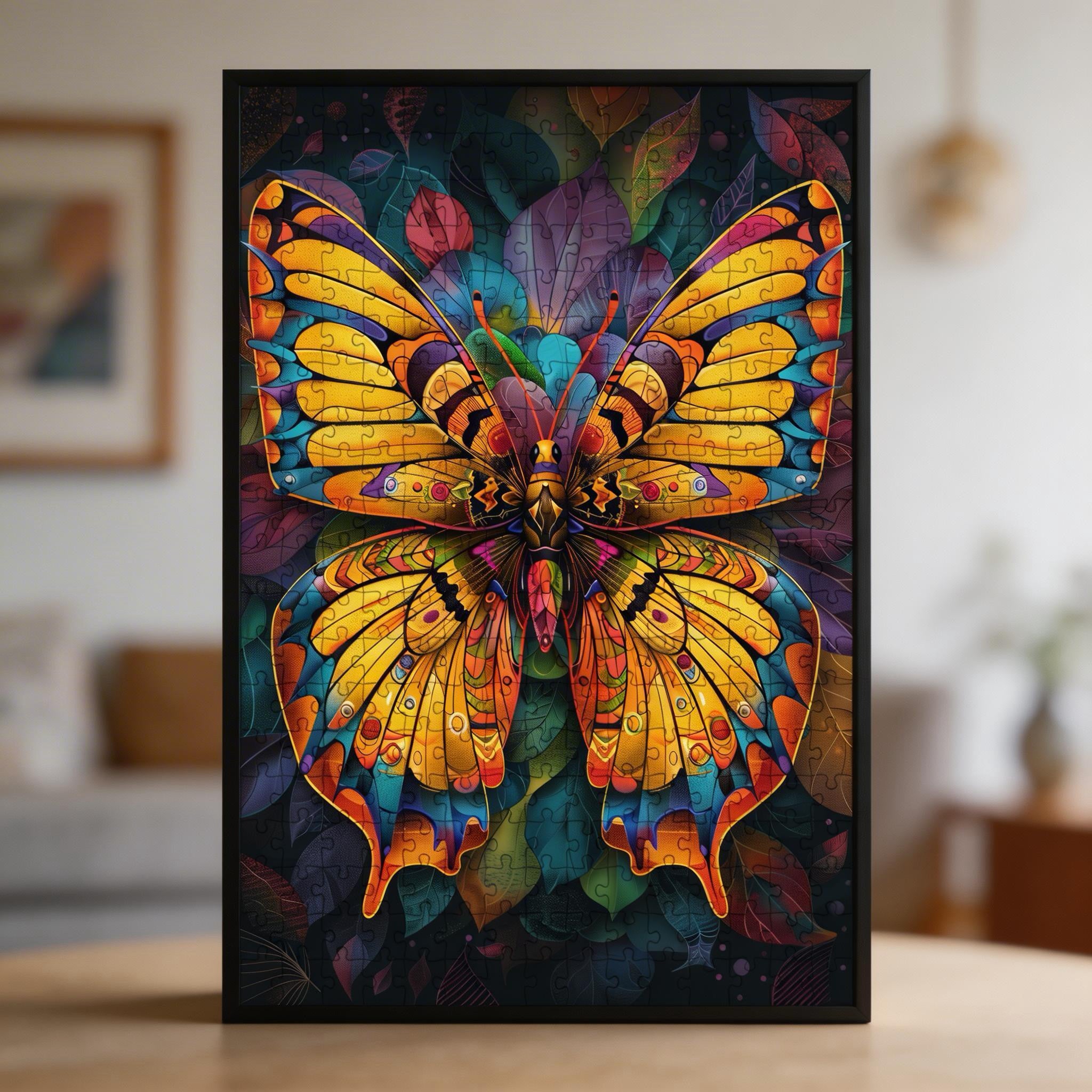 Ethereal Butterfly Mandala Wooden Jigsaw Puzzle - Nature-Inspired Animal Shaped Wood Puzzle - Relaxing Brain Teaser