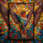 Ethereal Teal Hummingbird Mandala Wooden Jigsaw Puzzle - Unique Garden Animal Shaped Wood Puzzle