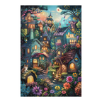 Fairy Tale Cat Town Wooden Jigsaw Puzzle, Framed Glowing Cottage Night Wall Art