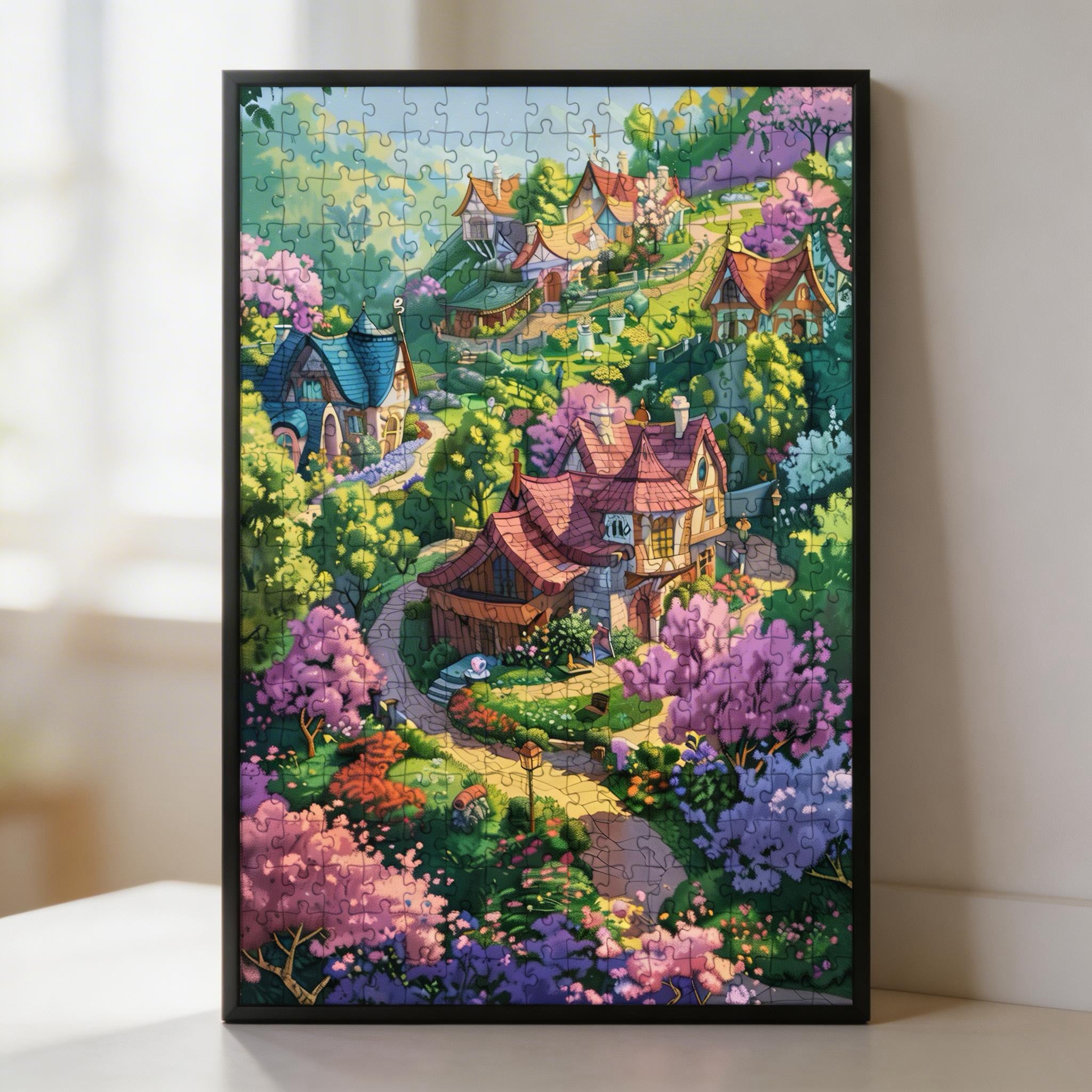 Fairy Tale Mountain Village Wooden Jigsaw Puzzle - Cherry Blossom Cottage Wood Puzzle