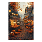 Festive Fall Harvest Village Wooden Jigsaw Puzzle Framed, Thanksgiving Pumpkin Decor