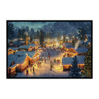 Festive Holiday Village Wooden Jigsaw Puzzle Framed, Christmas Lights Wall Art