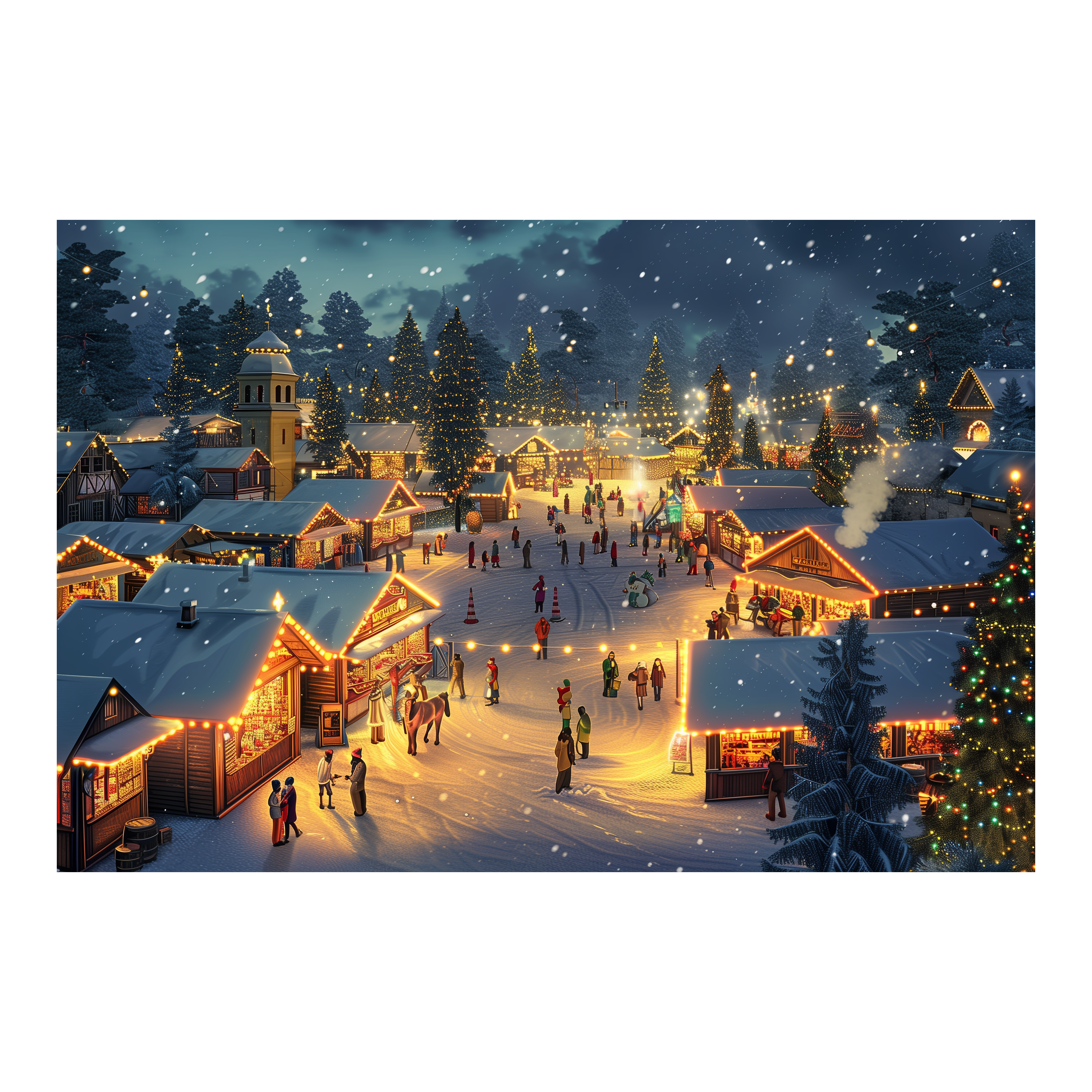 Festive Holiday Village Wooden Jigsaw Puzzle Framed, Christmas Lights Wall Art