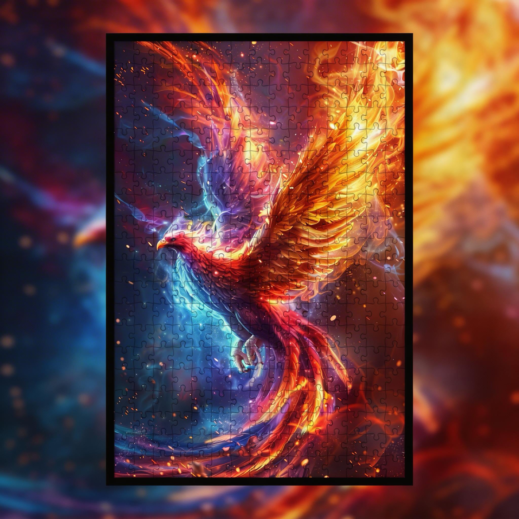 Fire Phoenix Shaped Wooden Jigsaw Puzzle - Mythical Flame Bird Wood Puzzle for Adults