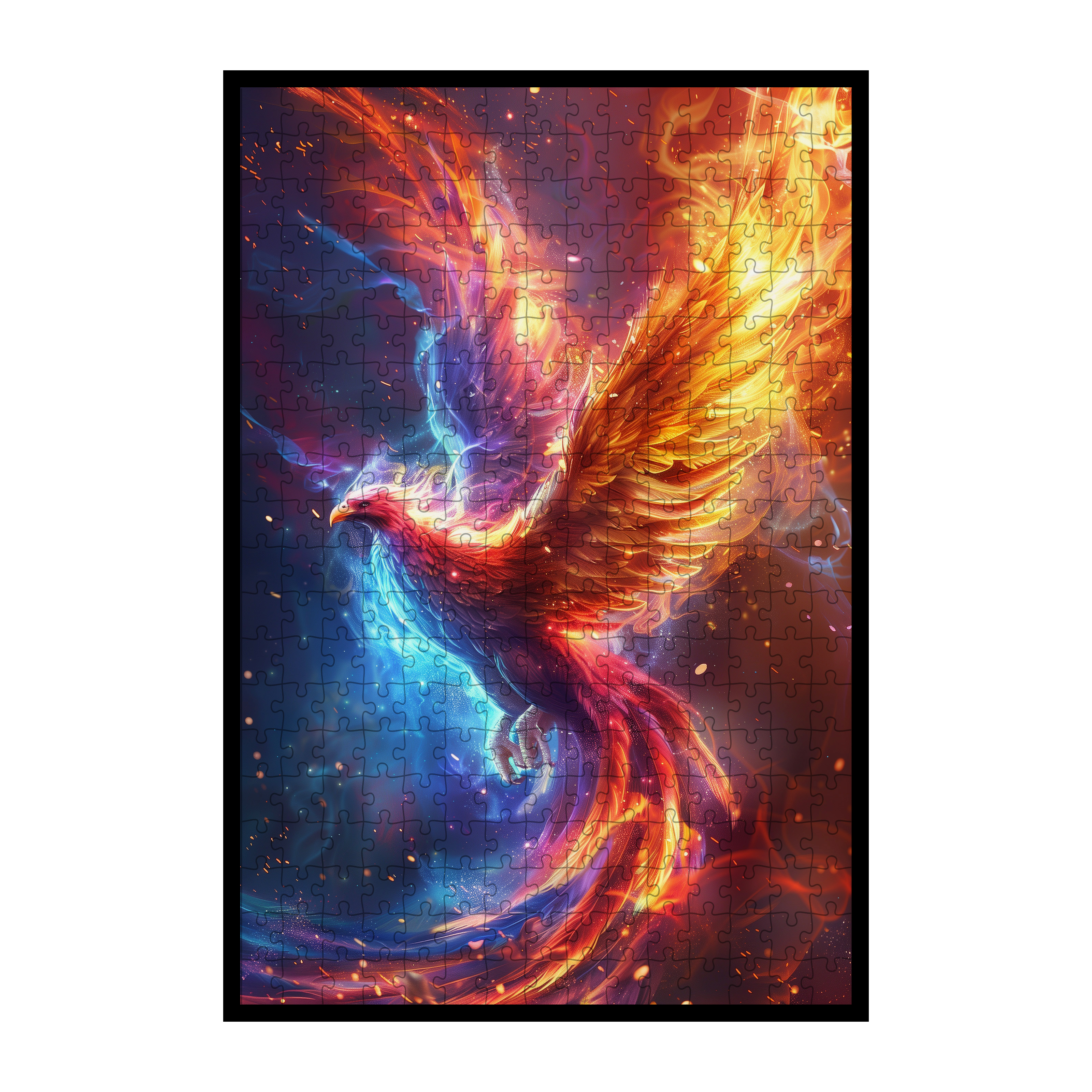 Fire Phoenix Shaped Wooden Jigsaw Puzzle - Mythical Flame Bird Wood Puzzle for Adults