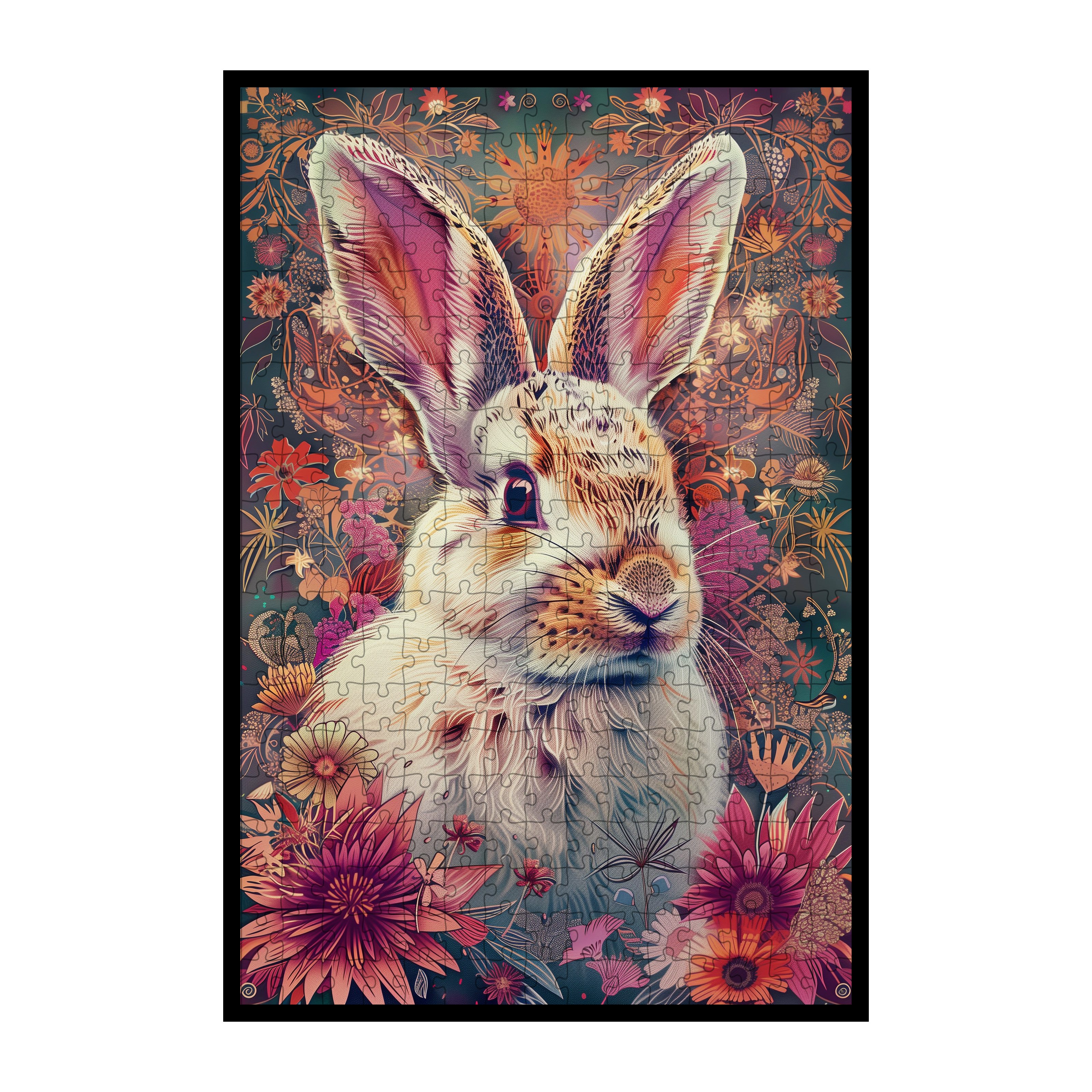 Floral Rabbit Mandala Wooden Jigsaw Puzzle - Enchanting Nature-Inspired Animal Shaped Wood Puzzle