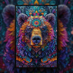 Forest Bear Mandala Wooden Jigsaw Puzzle - Powerful Animal Shaped Wood Puzzle - Nature-Inspired Artistic Gift