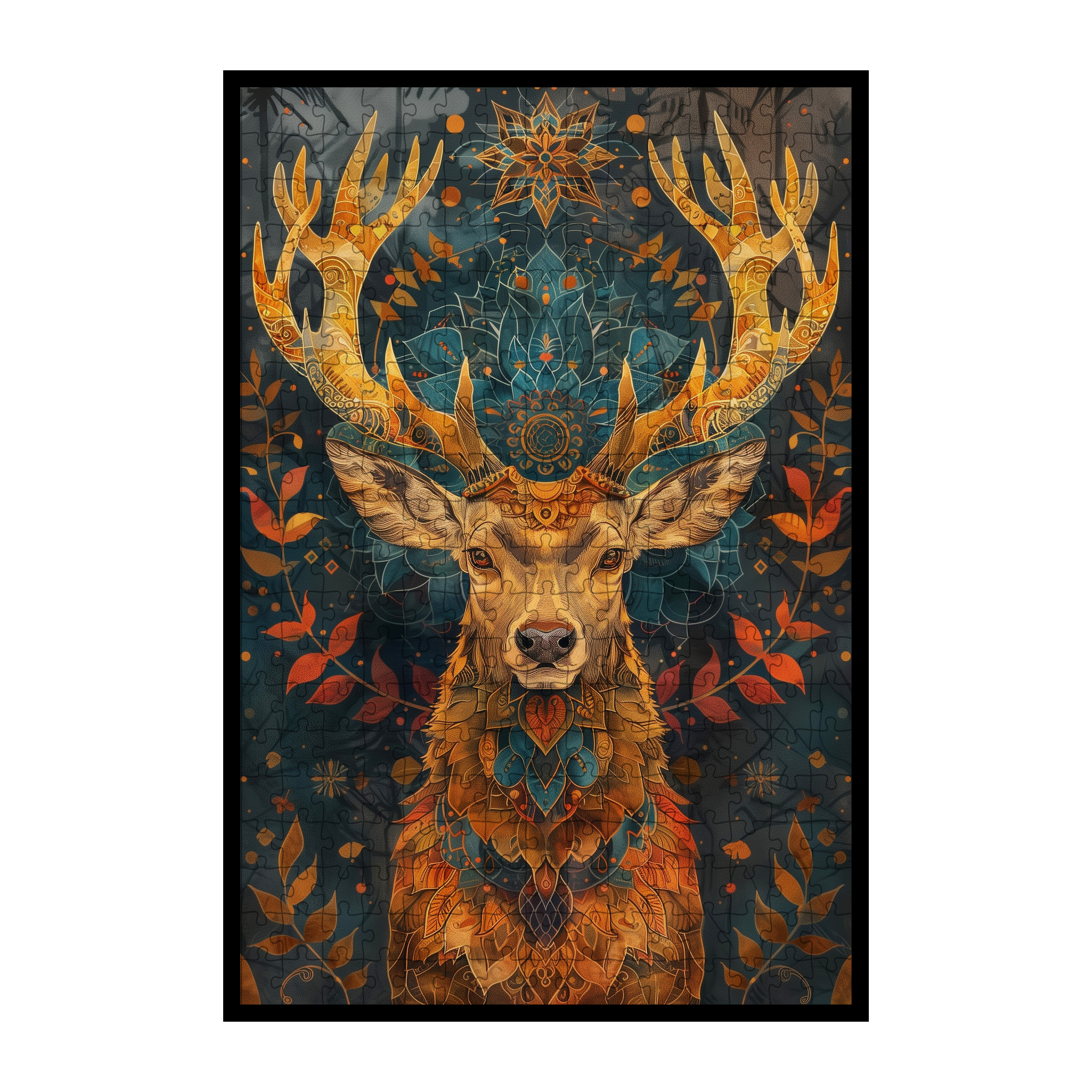 Forest Deer Mandala Wooden Jigsaw Puzzle - Elegant Antlered Animal Shaped Wood Puzzle - Nature Wall Art