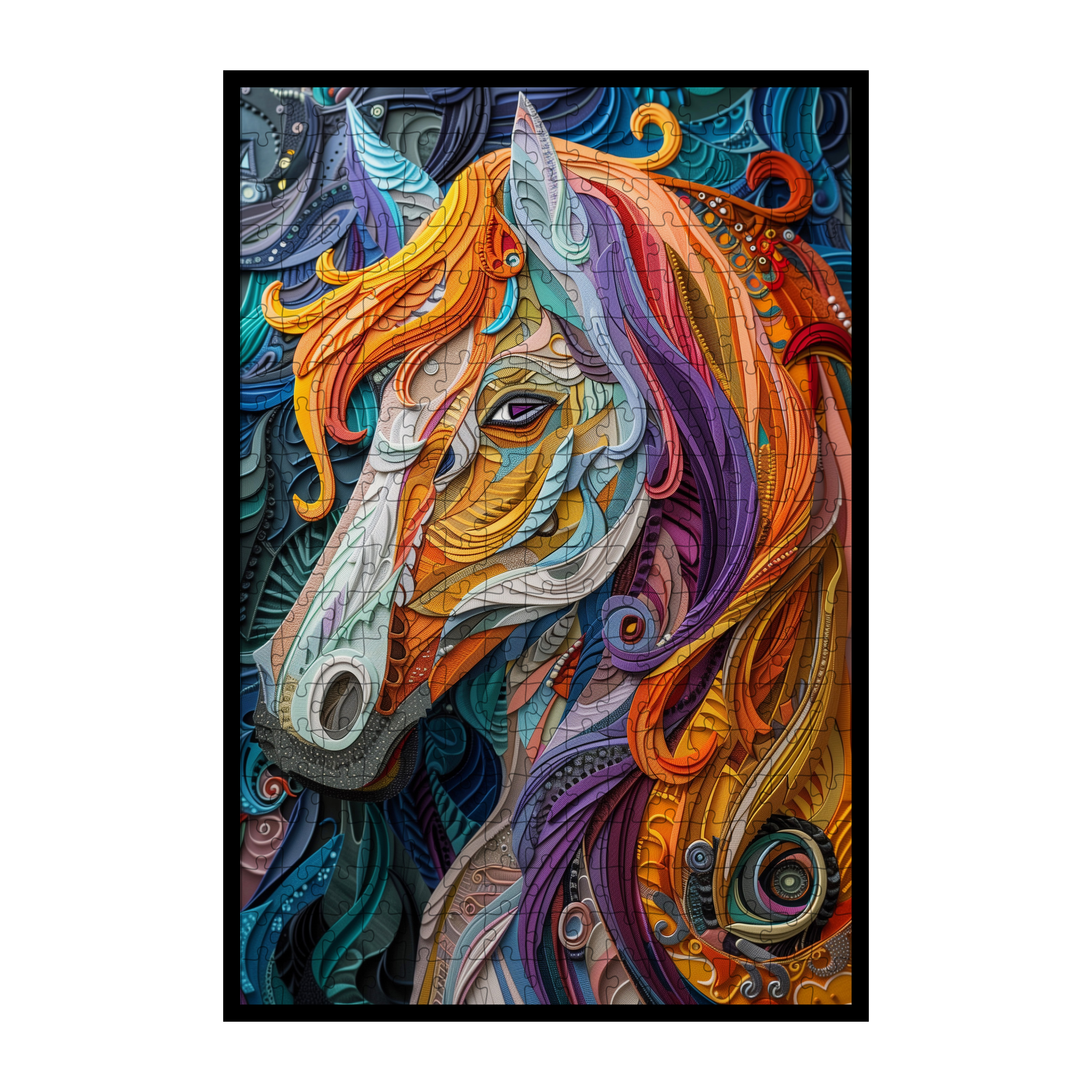 Galloping Horse Mandala Wooden Jigsaw Puzzle - Spirited Animal Shaped Wood Puzzle - Unique Artistic Gift