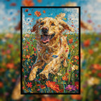 Floral Golden Retriever Wooden Jigsaw Puzzle - Unique Dog Shaped Wood Puzzle for Adults