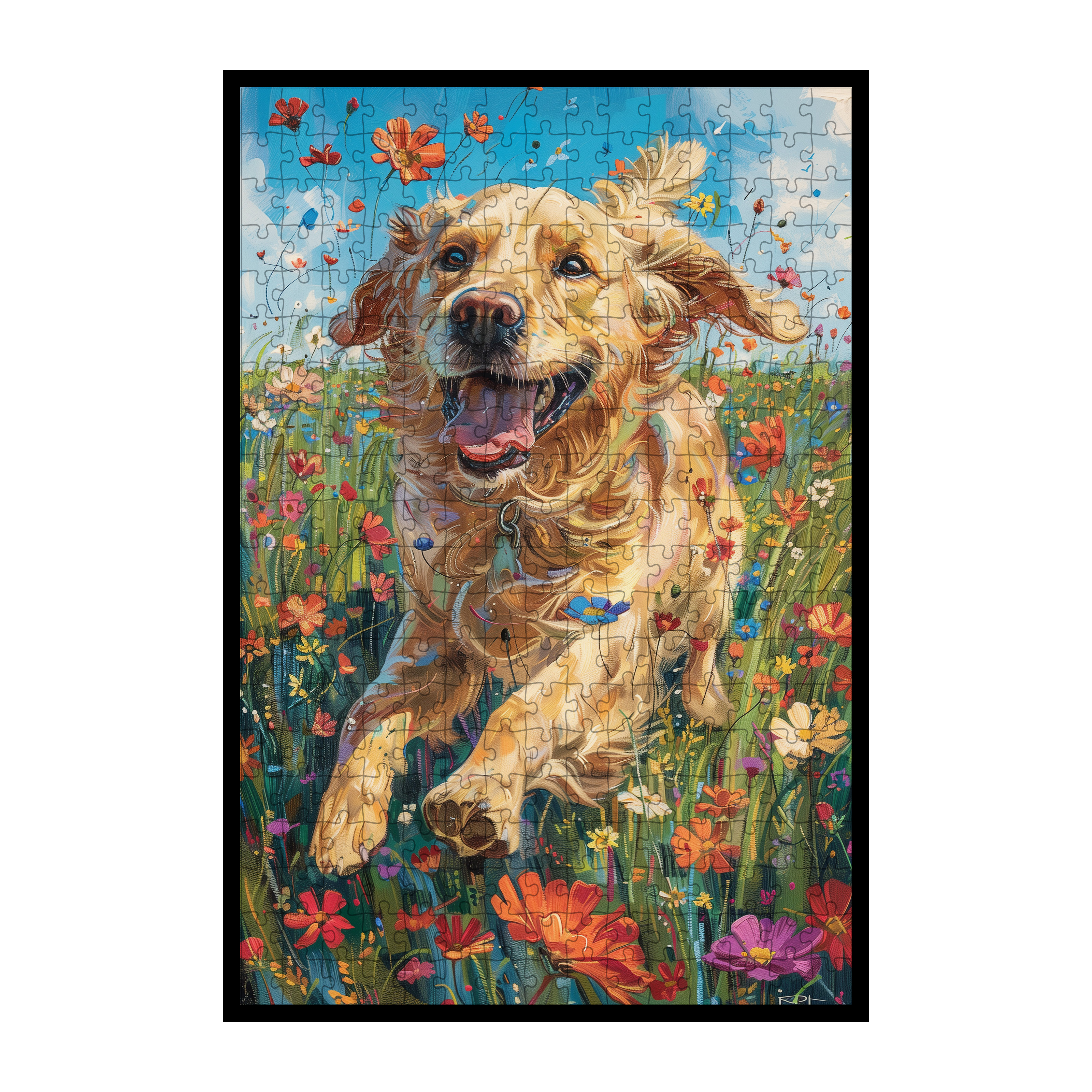 Floral Golden Retriever Wooden Jigsaw Puzzle - Unique Dog Shaped Wood Puzzle for Adults