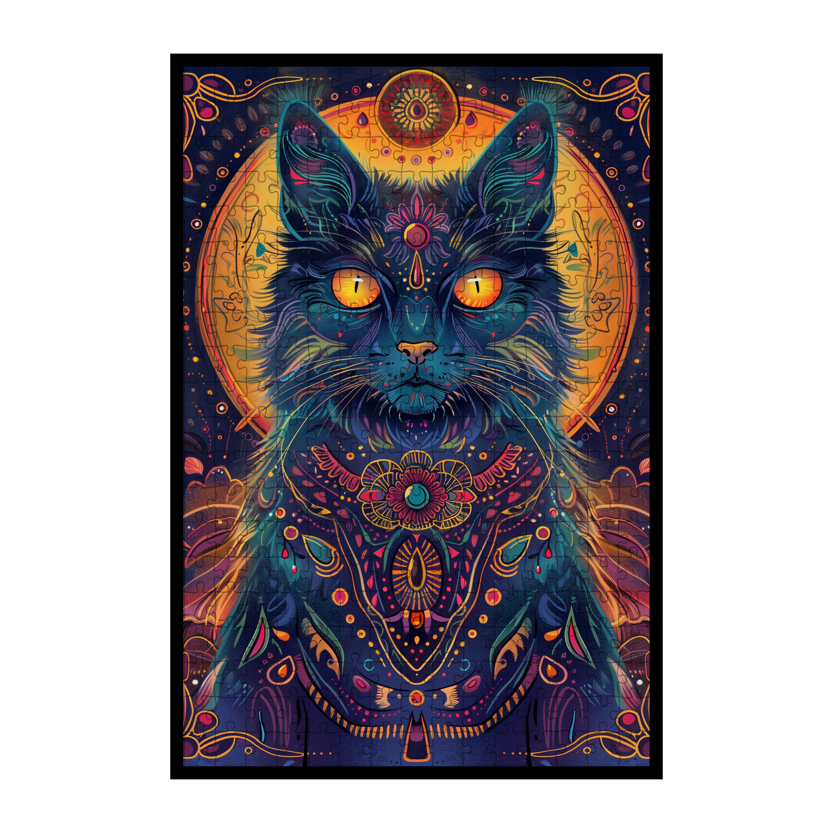 Graceful Cat Mandala Animal Shaped Wooden Jigsaw Puzzle - Unique Zen Feline Wood Puzzle for Adults
