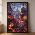 Haunted House Street Wooden Jigsaw Puzzle - Halloween Pumpkin Decor Wood Puzzle