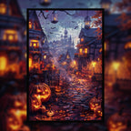 Haunted House Street Wooden Jigsaw Puzzle Framed, Halloween Pumpkin Decor