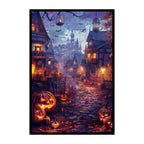 Haunted House Street Wooden Jigsaw Puzzle Framed, Halloween Pumpkin Decor