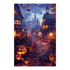 Haunted House Street Wooden Jigsaw Puzzle Framed, Halloween Pumpkin Decor