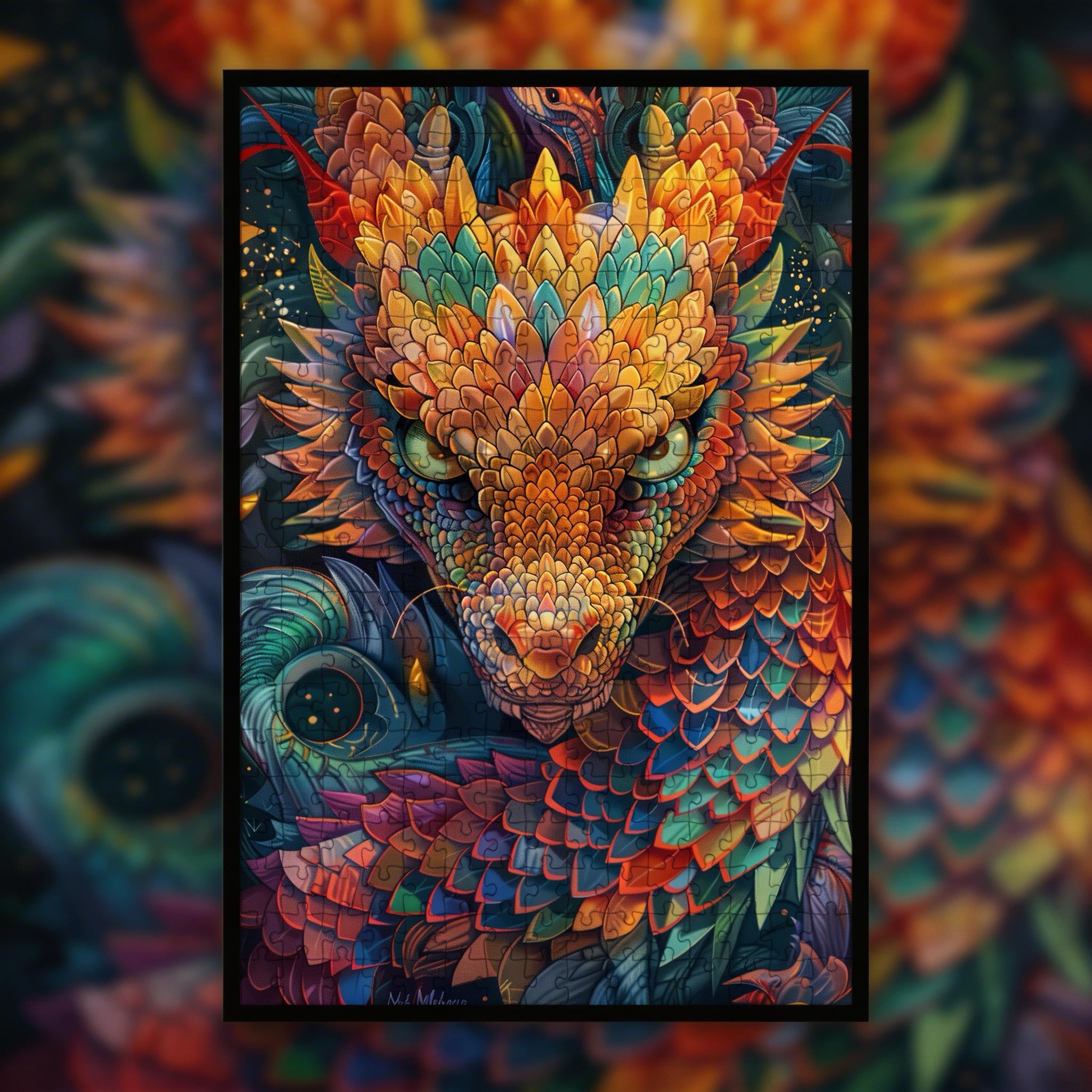 Imperial Dragon Mandala Wooden Jigsaw Puzzle - Legendary Animal Shaped Wood Puzzle - Intricate Fantasy Brain Teaser