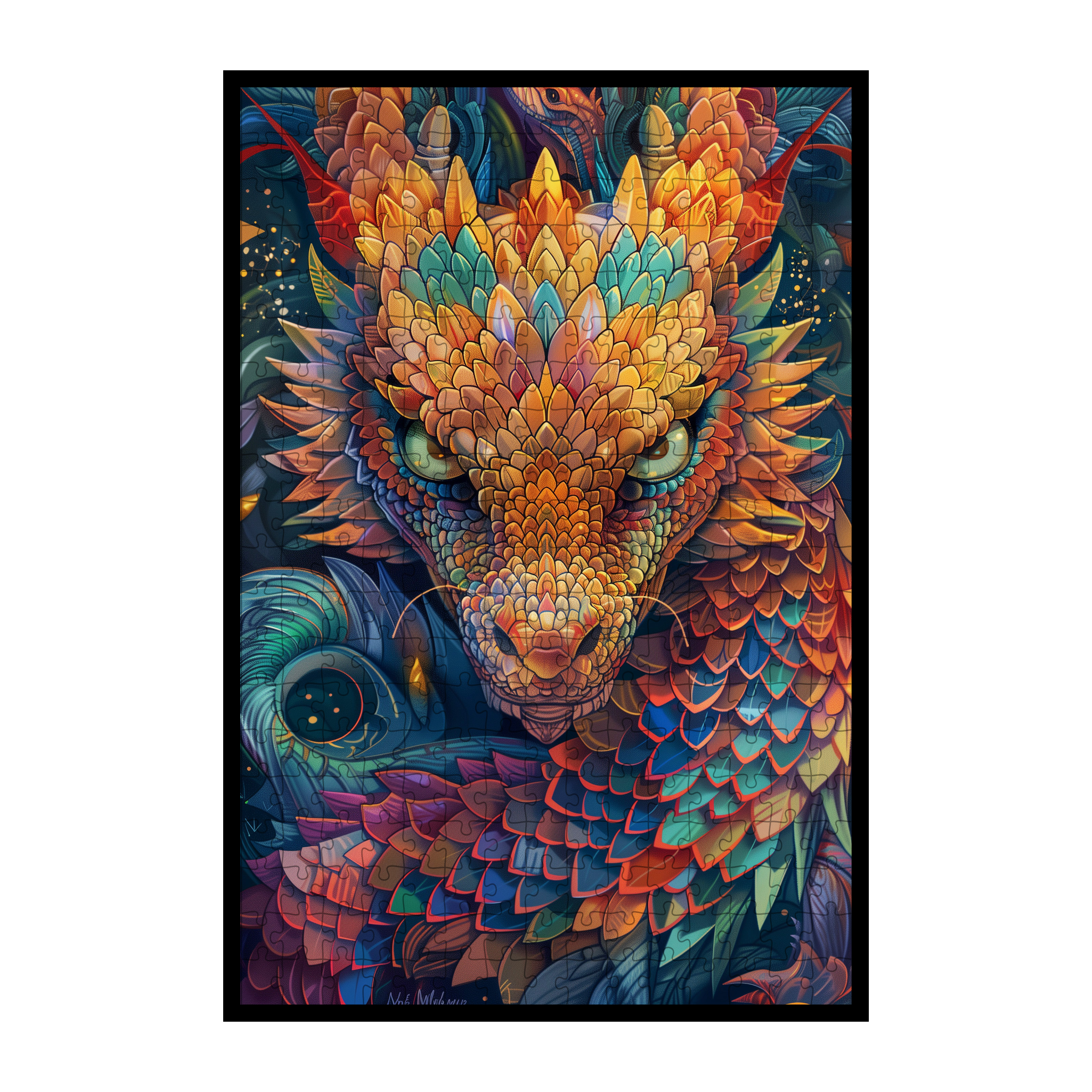 Imperial Dragon Mandala Wooden Jigsaw Puzzle - Legendary Animal Shaped Wood Puzzle - Intricate Fantasy Brain Teaser