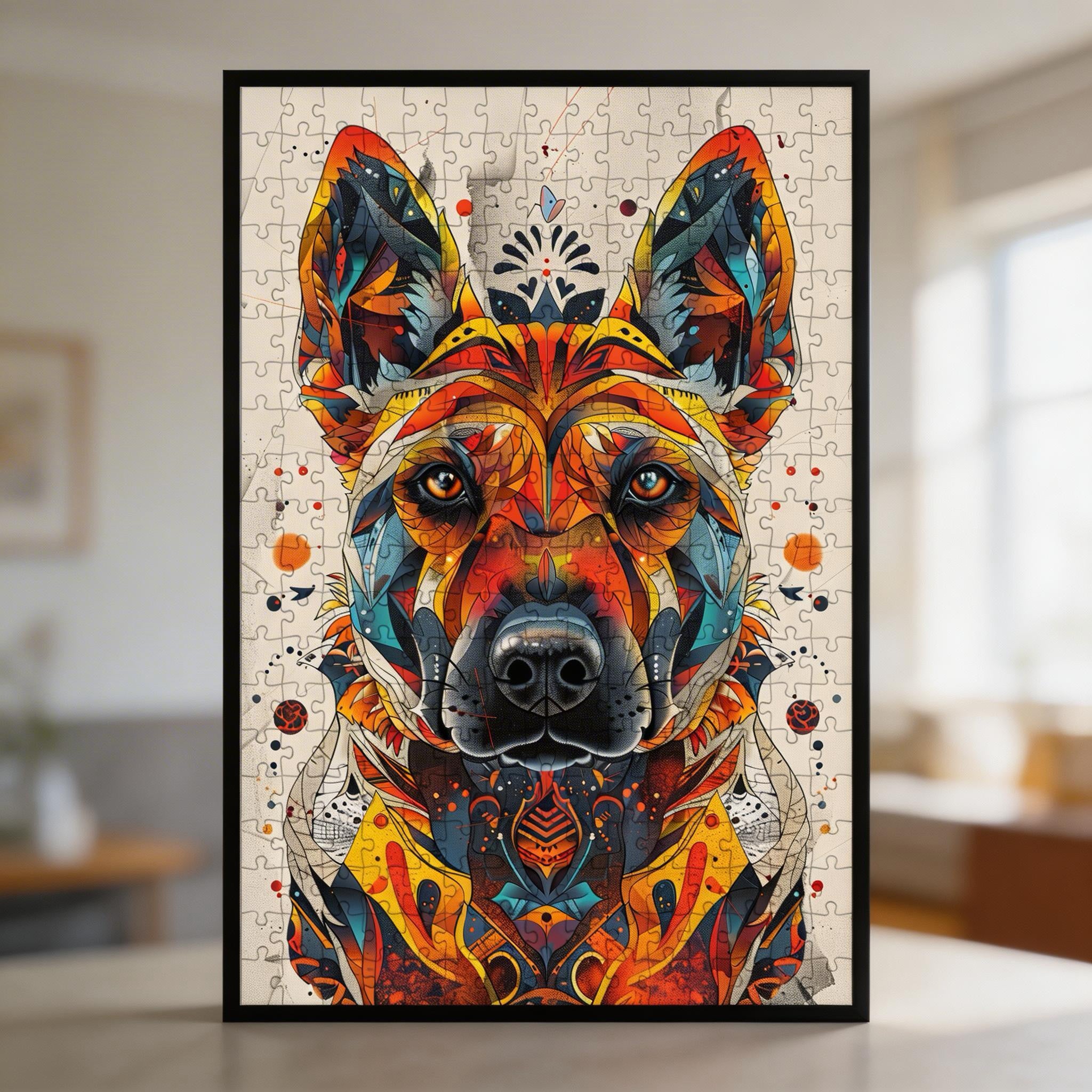 Loyal Dog Mandala Wooden Jigsaw Puzzle - Detailed Animal Shaped Wood Puzzle for Adults - Pet Lover's Gift