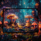 Luminous Fairy Tale Mushroom Grove Wooden Jigsaw Puzzle - Enchanted Nature Wood Puzzle