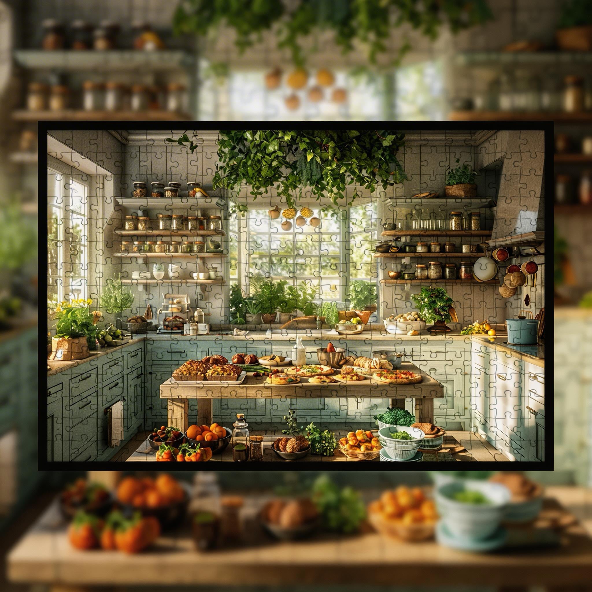 Lush Green Country Kitchen Wooden Jigsaw Puzzle Framed, Home Baker Wall Art