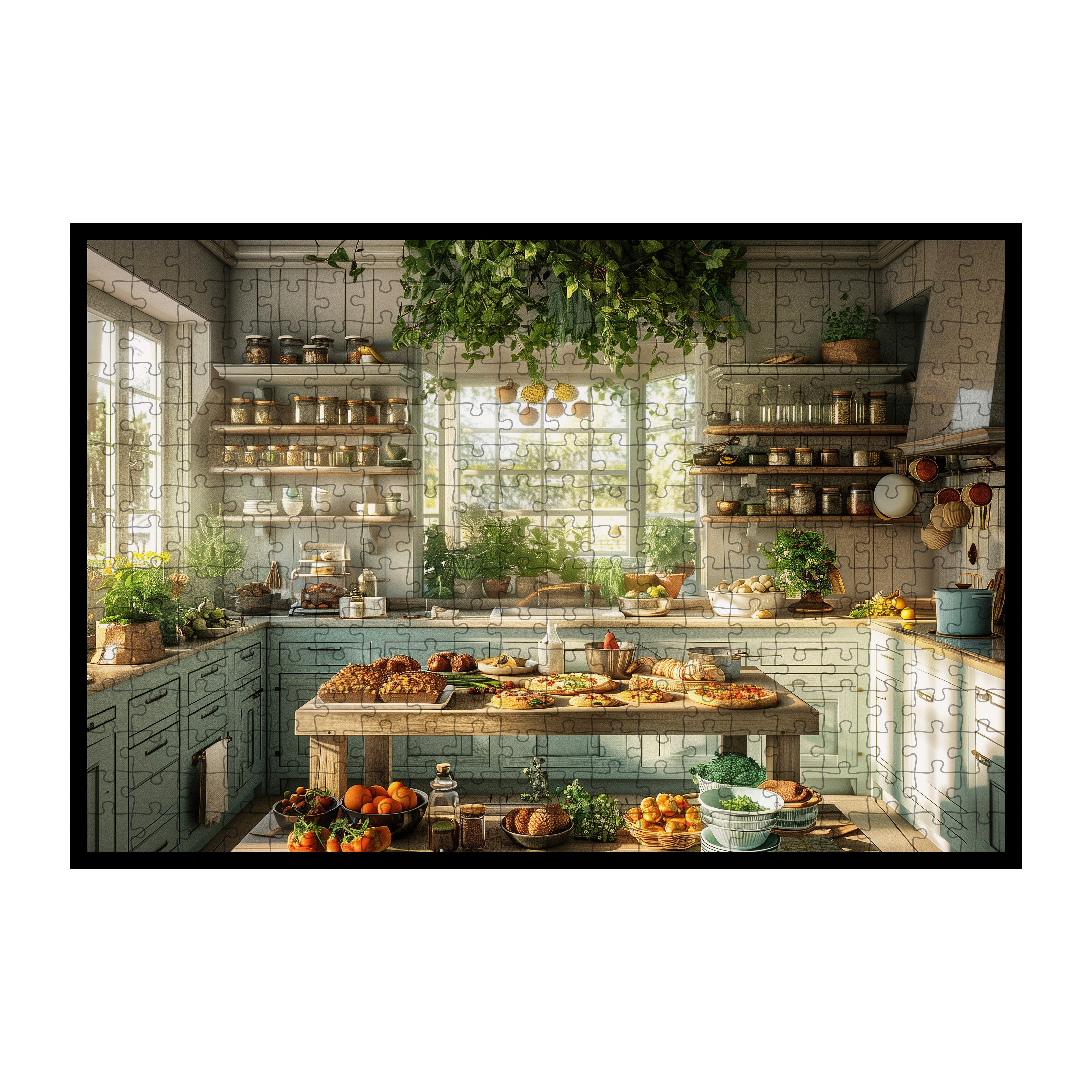 Lush Green Country Kitchen Wooden Jigsaw Puzzle Framed, Home Baker Wall Art