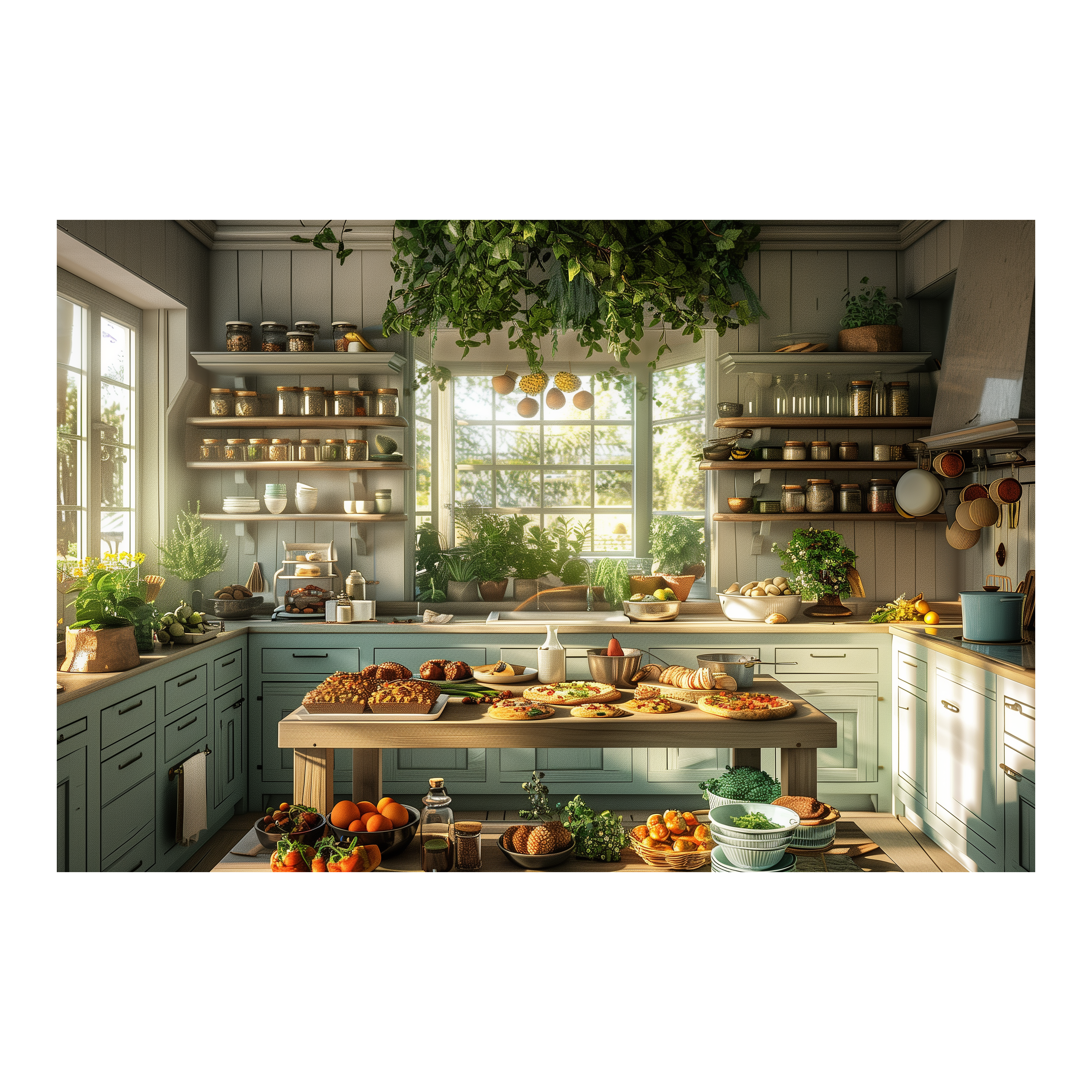 Lush Green Country Kitchen Wooden Jigsaw Puzzle Framed, Home Baker Wall Art