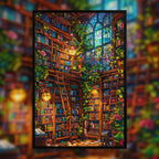Lush Green Library Wooden Jigsaw Puzzle Framed, Cozy Book Lover's Wall Art