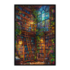 Lush Green Library Wooden Jigsaw Puzzle Framed, Cozy Book Lover's Wall Art
