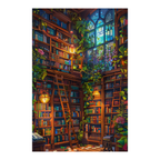 Lush Green Library Wooden Jigsaw Puzzle Framed, Cozy Book Lover's Wall Art
