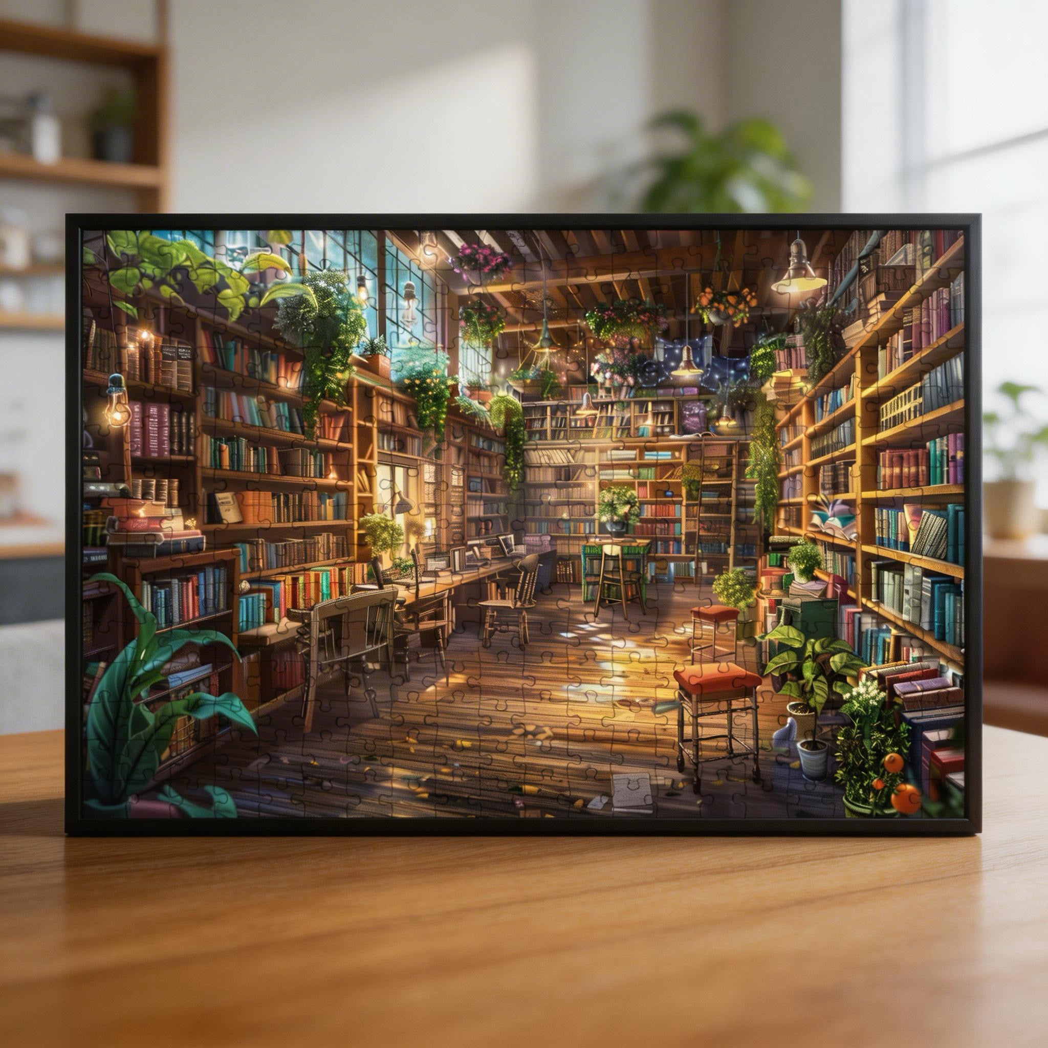 Enchanted Forest Library Wooden Jigsaw Puzzle - Cozy Booknook Wood Puzzle for Adults