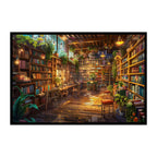 Lush Green Library Wooden Jigsaw Puzzle, Framed Sunlit Study Room Wall Art
