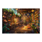 Lush Green Library Wooden Jigsaw Puzzle, Framed Sunlit Study Room Wall Art