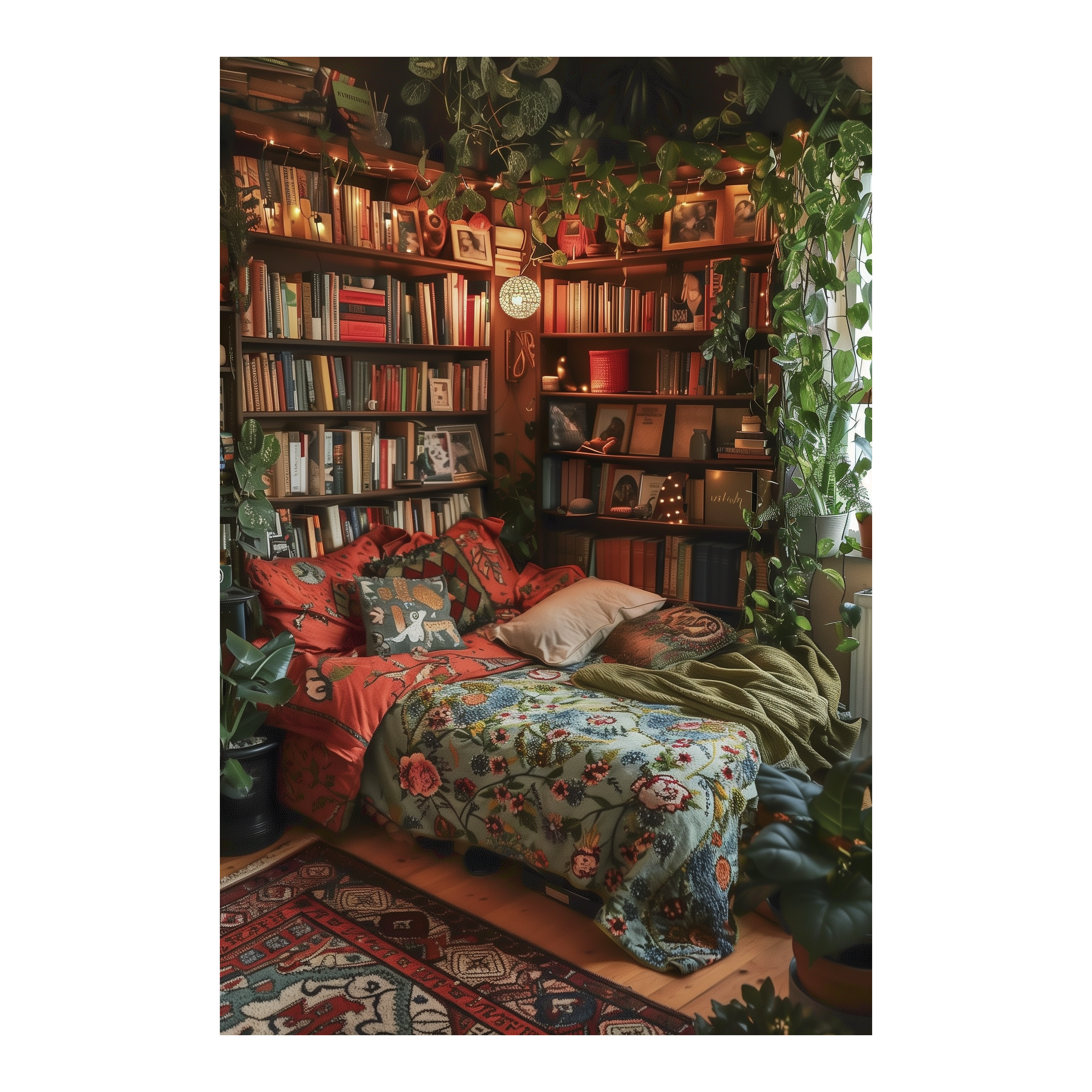 Lush Green Reading Nook Wooden Jigsaw Puzzle Framed, Cozy Home Decor