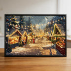 Magical Christmas Village Wooden Jigsaw Puzzle - Snowy Market Wood Puzzle for Adults