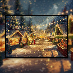 Magical Christmas Village Wooden Jigsaw Puzzle Framed, Snowy Market Decor